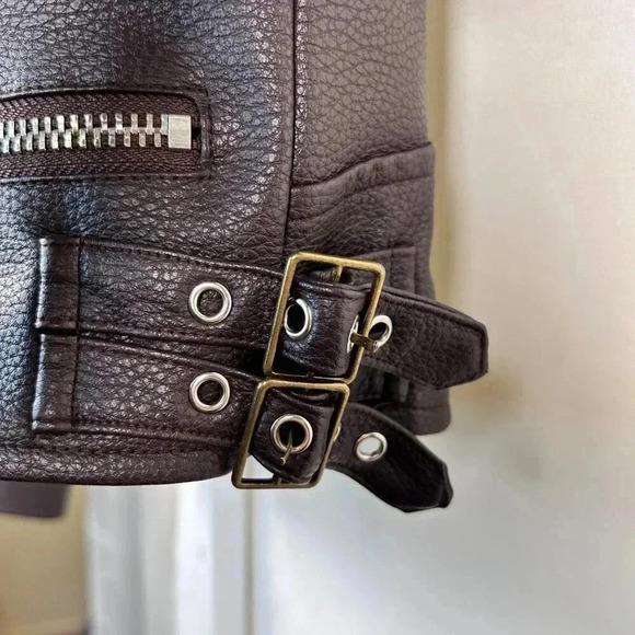 EVNL Moto Jacket Size Medium Faux Leather City Streetwear Brown Biker - Picture 7 of 10